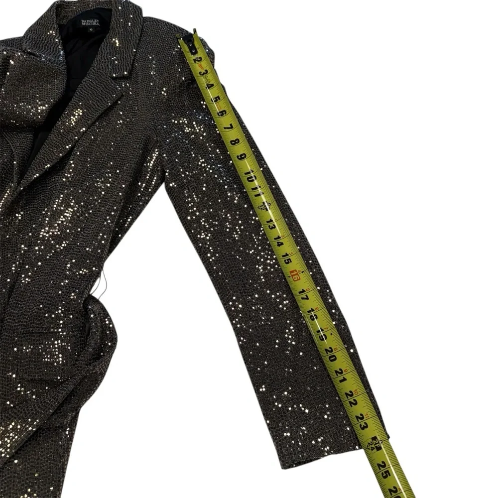 Badgley Mischka Gold Sequin Embellished Belted Blazer‎ & Matching Trousers Set - Picture 9 of 15